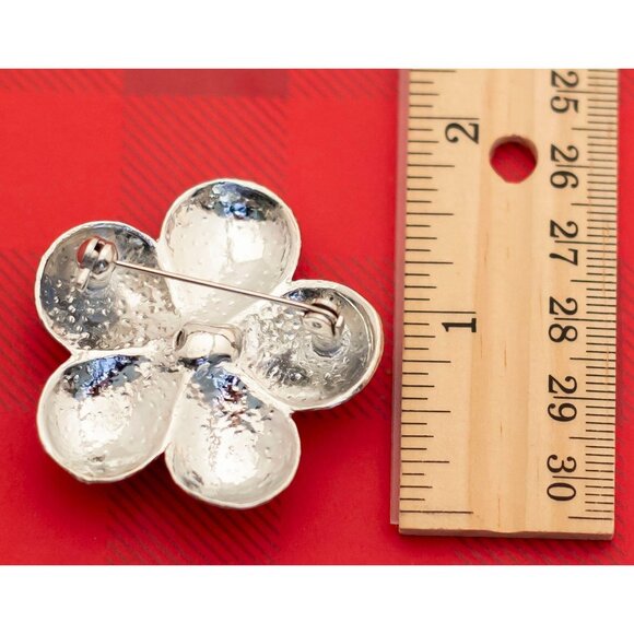Vintage Floral Rhinestone Silver Tone Brooch - O3 - Picture 2 of 2